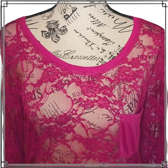 Red Camel Magenta Sheet Lace Scoop Neck Top Size Lg - Picture 2 of 8